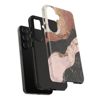 Marbled Rose Gold Phone Case — Abstract Pink & Black Protective Tough Case