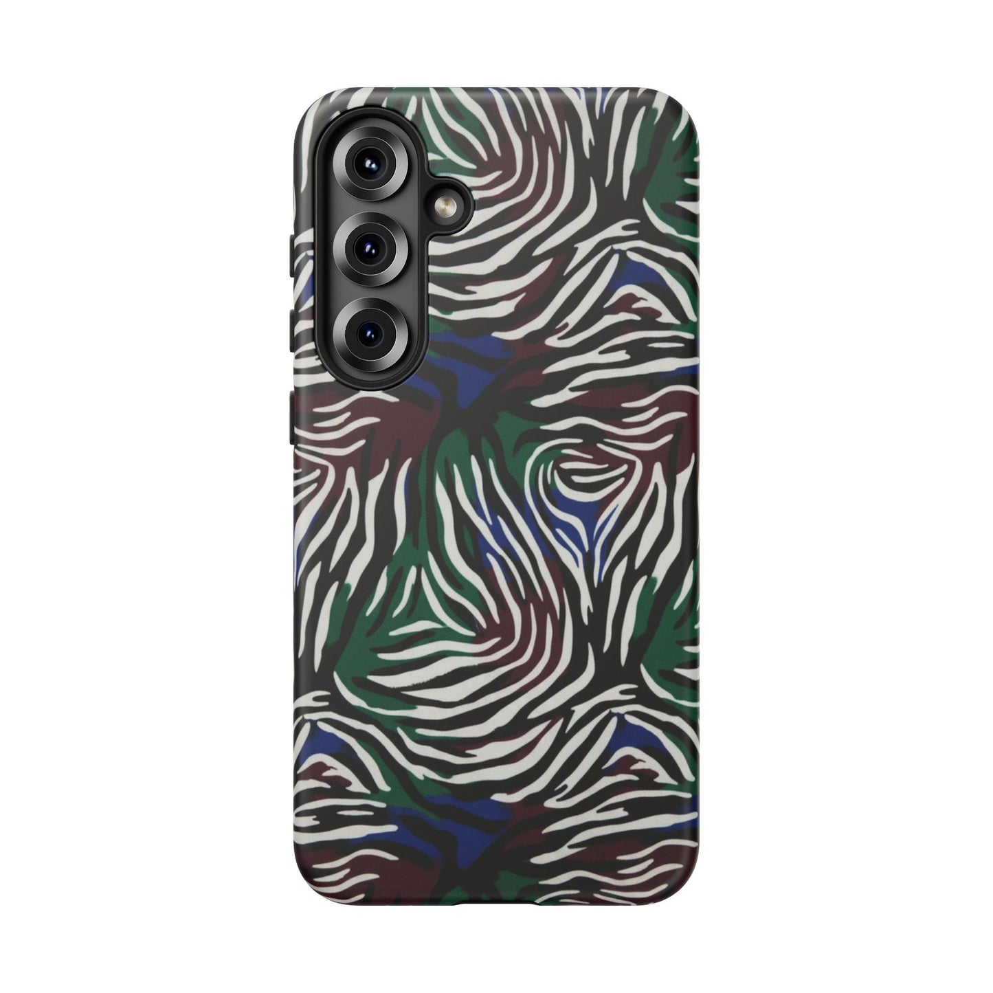 Zebra Camo Tough Phone Case – Green & Blue Animal Print Protective Cover