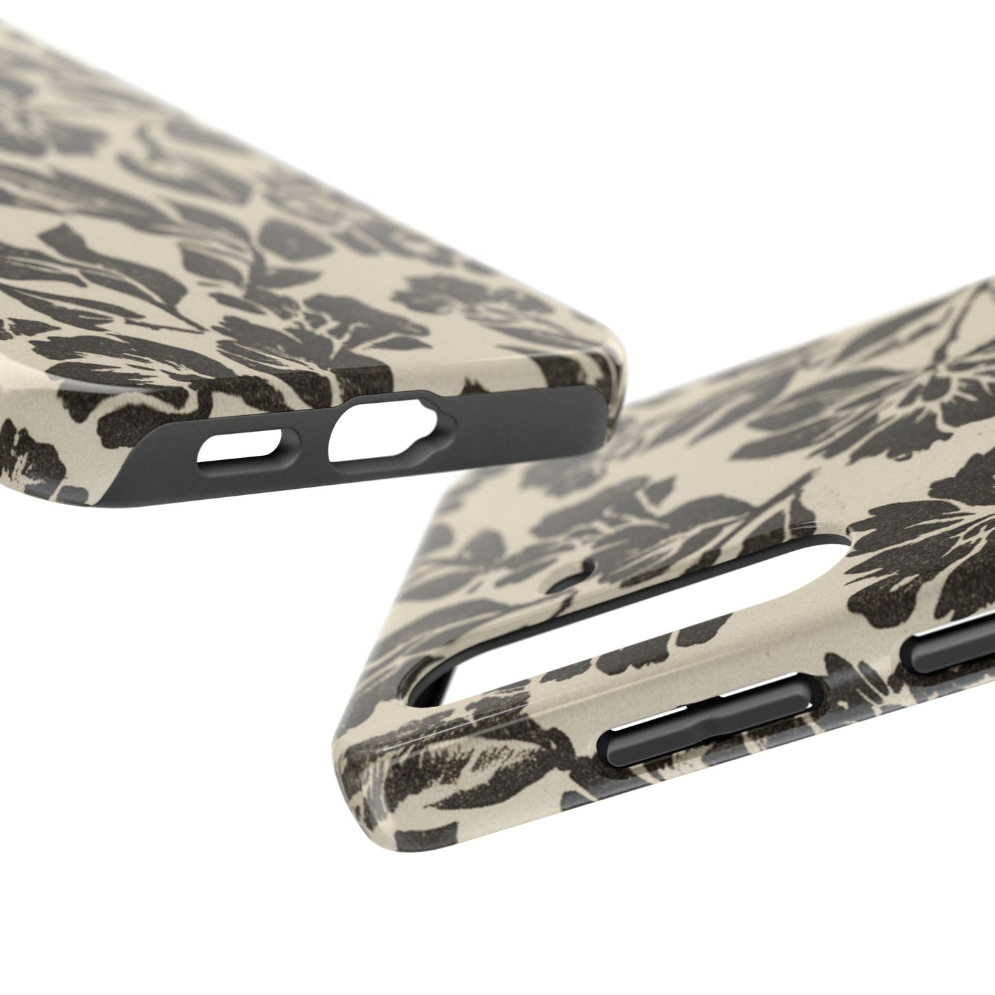 Floral Noir Tough Phone Case — Black Vintage Flower Protective Cover