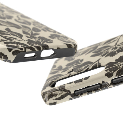 Floral Noir Tough Phone Case — Black Vintage Flower Protective Cover