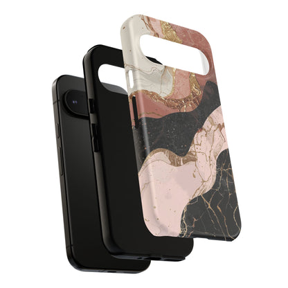 Marbled Rose Gold Phone Case — Abstract Pink & Black Protective Tough Case
