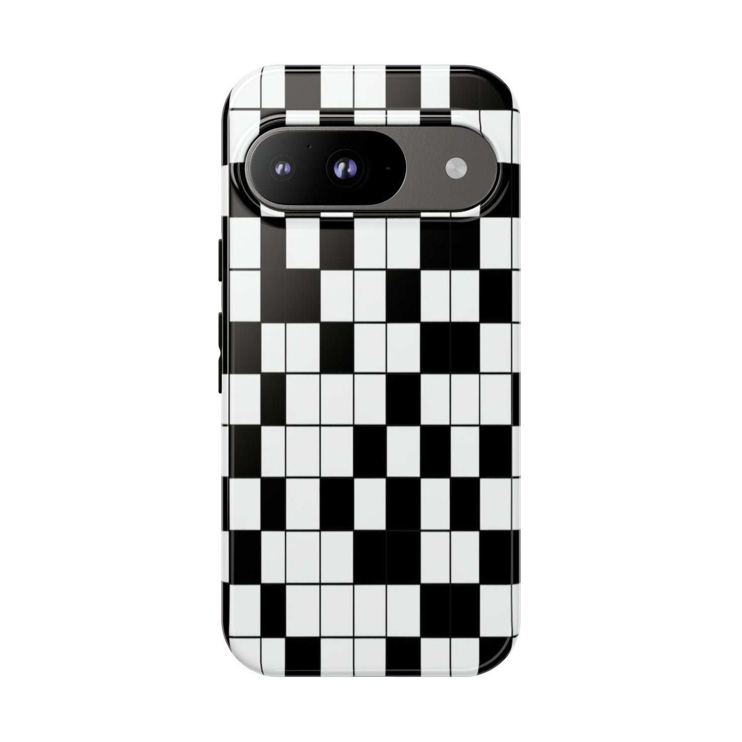 Crossword Grid Phone Case — Black & White Puzzle Pattern Tough Phone Cover