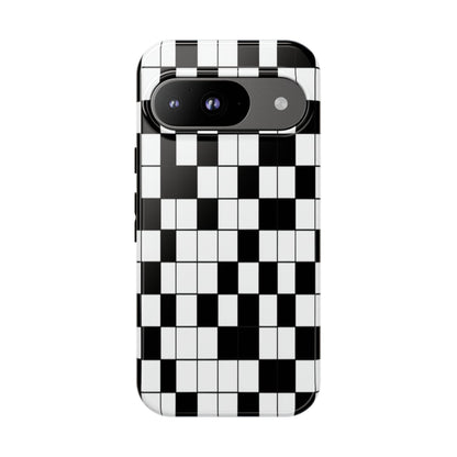 Crossword Grid Phone Case — Black & White Puzzle Pattern Tough Phone Cover