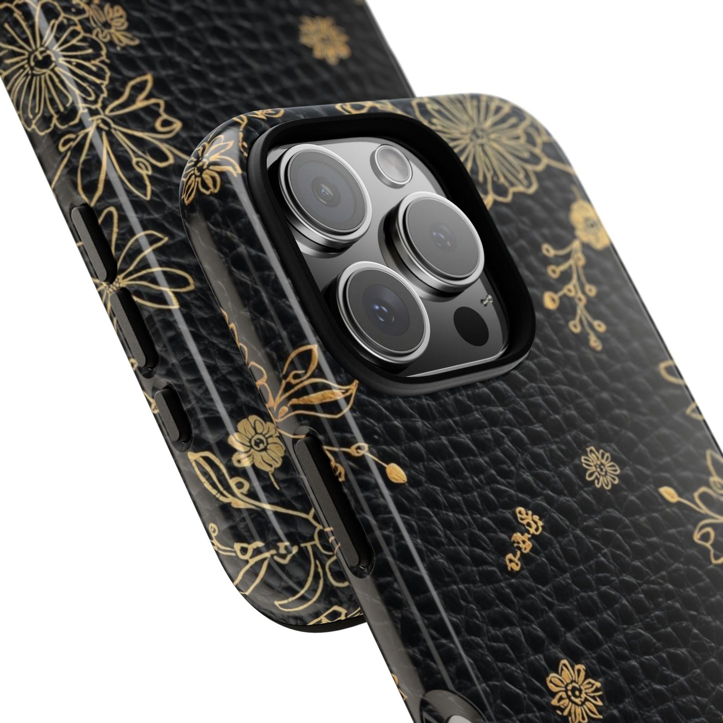 Floral Gold Foil Leather Texture Tough Phone Case