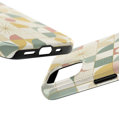 Retro Geometric Tough Phone Case — Pastel Midcentury Pattern