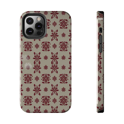 Tough Phone Case — Vintage Red Floral Pattern Protective Cover