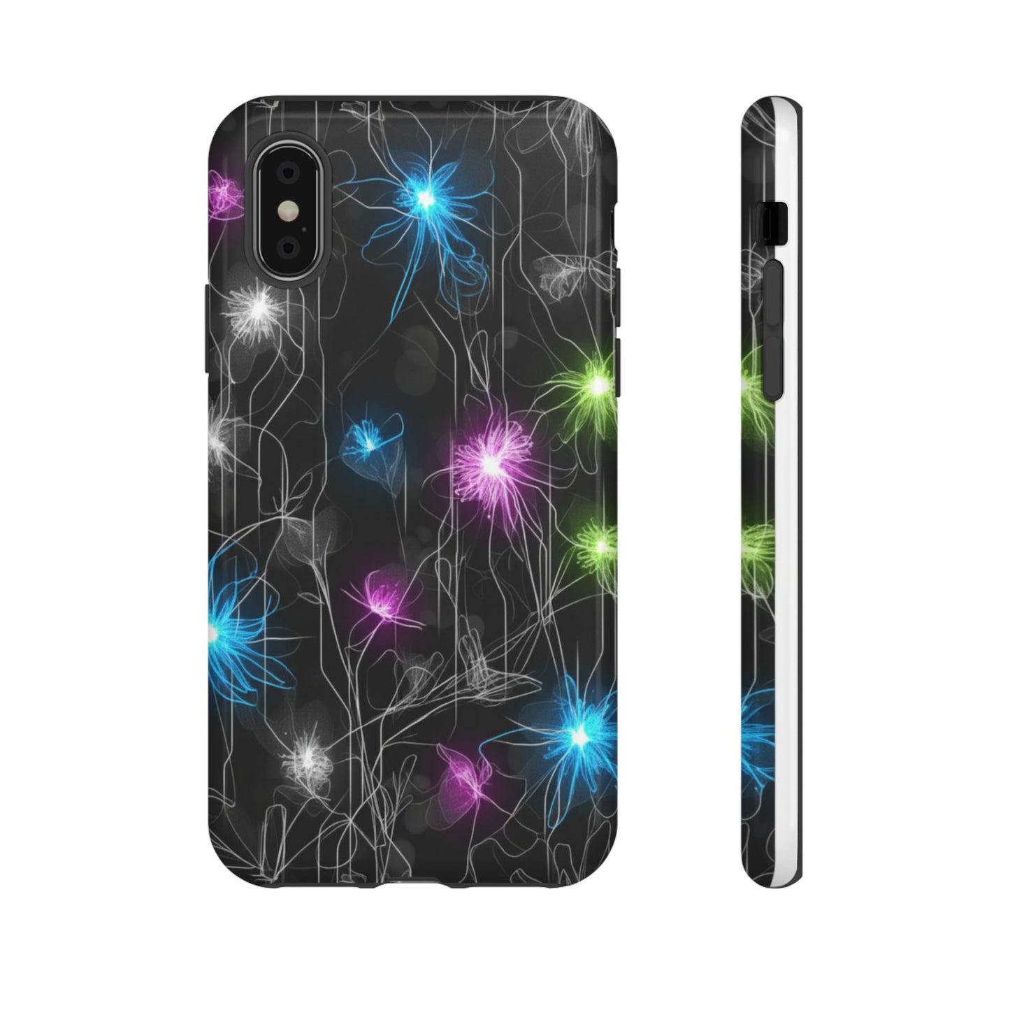 Neon Floral Tough Phone Case — Glow Flower Protective iPhone Cover