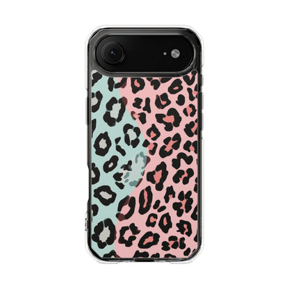 Clear Magnetic Phone Case — Pink & Mint Leopard Print