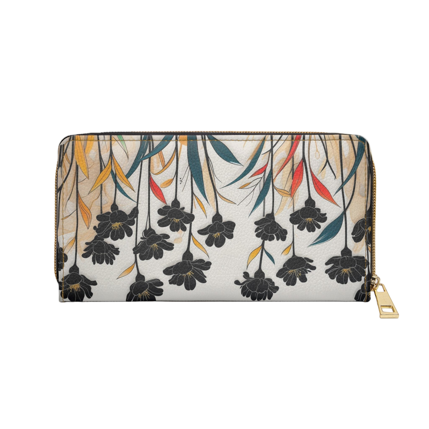 Women's Black Floral -  Zippered Summer Wallet