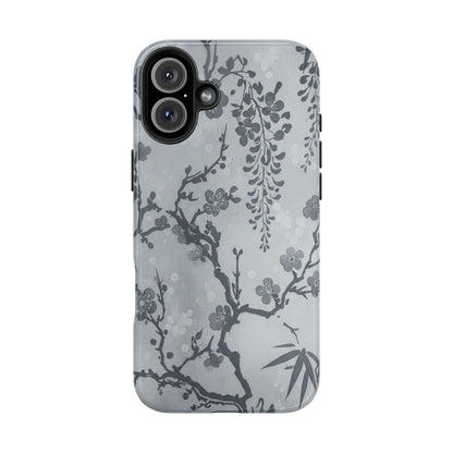 Tough Phone Case — Gray Cherry Blossom Ink Floral Design