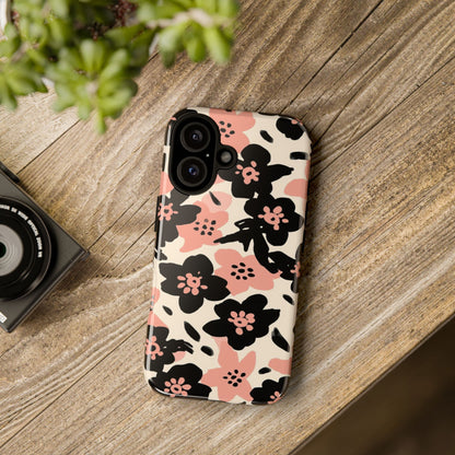 Floral Phone Case — Pink & Black Retro Blossom Protective Cover