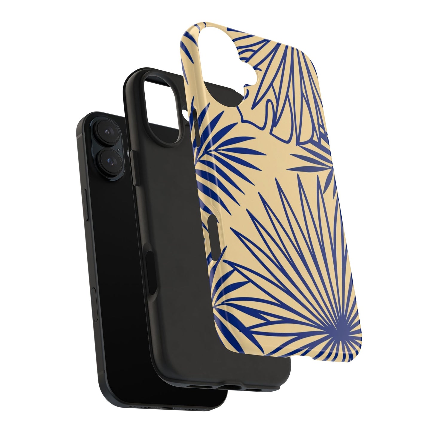 Tropical Palm Pattern Tough Phone Case — Navy Blue Fan Leaves on Sand