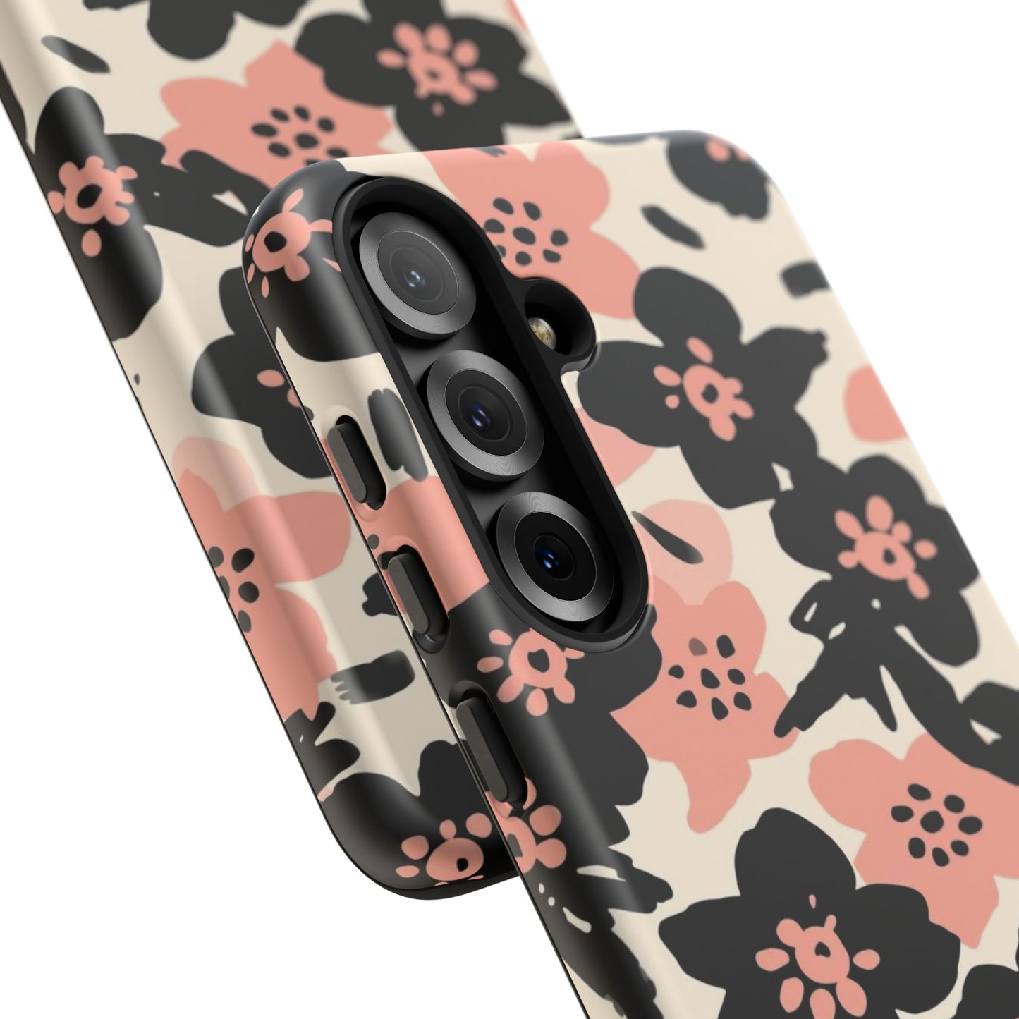 Floral Phone Case — Pink & Black Retro Blossom Protective Cover