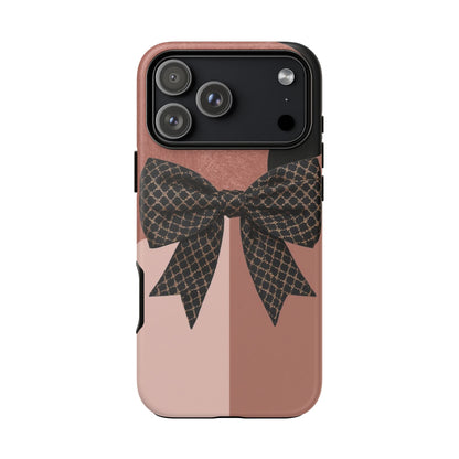 Bow Stripe Tough Phone Case – Pink Mauve Protective Cover
