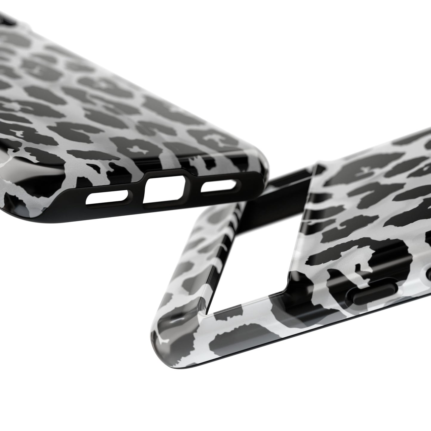Leopard Print Tough Phone Case – Black & White Animal Pattern Protective Cover