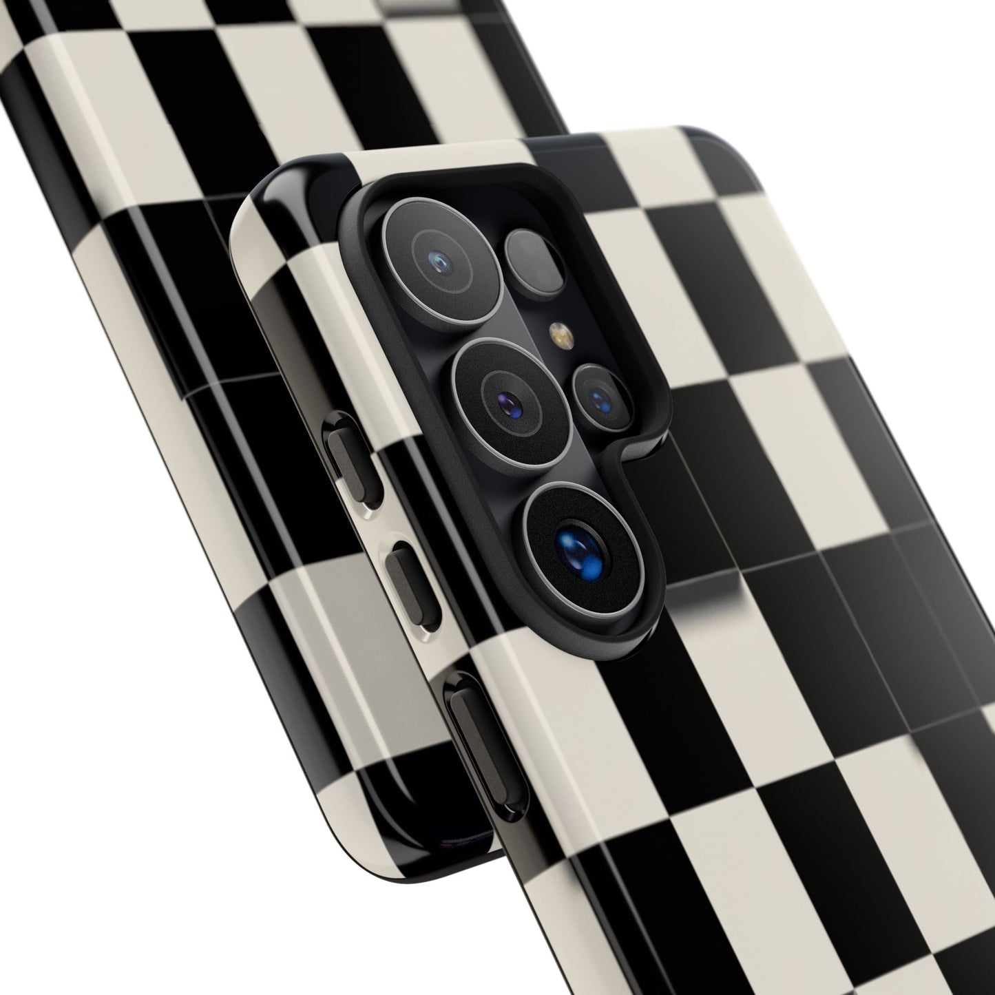 Checkerboard Tough Phone Case — Classic Black & Cream Grid Protective Cover