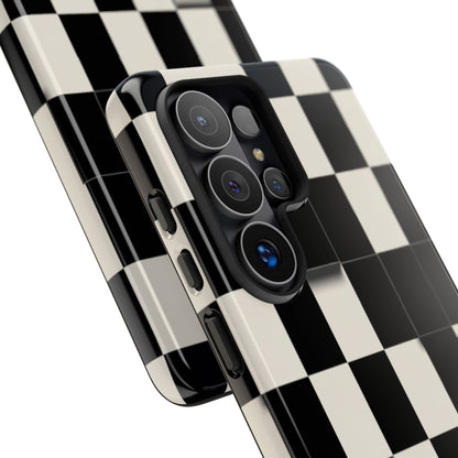 Checkerboard Tough Phone Case — Classic Black & Cream Grid Protective Cover