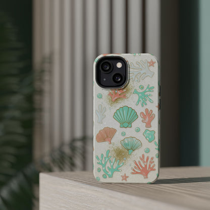 Sea Shells Magnetic Impact Phone Case — Pastel Coral & Teal Beach Design