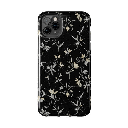 Floral Noir Tough Phone Case — Vintage Black Botanical Protective Cover