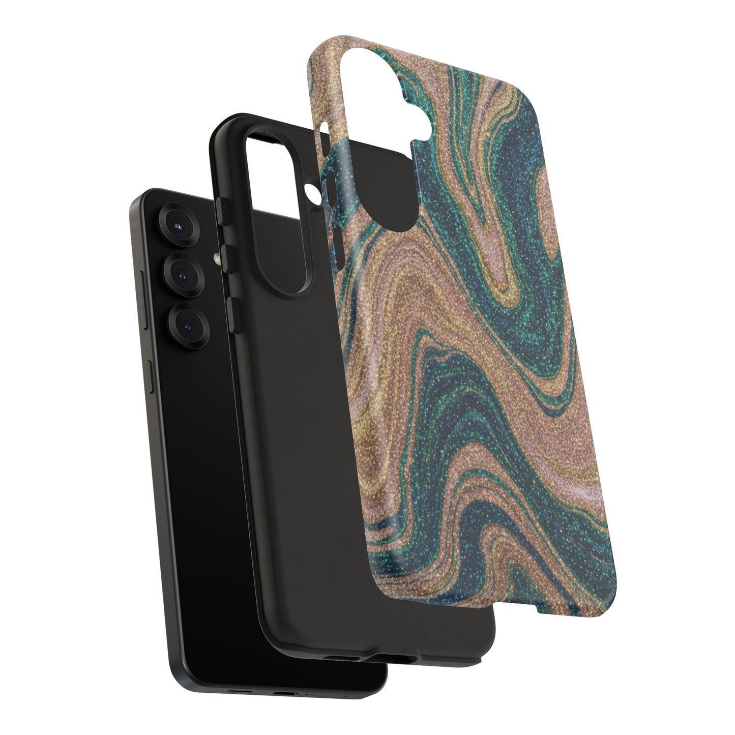 Marbled Teal & Gold Phone Case — Glitter Swirl Tough Case