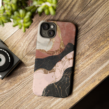 Marbled Rose Gold Phone Case — Abstract Pink & Black Protective Tough Case