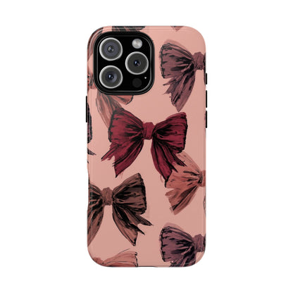 Bow Pattern Tough Phone Case — Pink Watercolor Bows Protective iPhone Cover