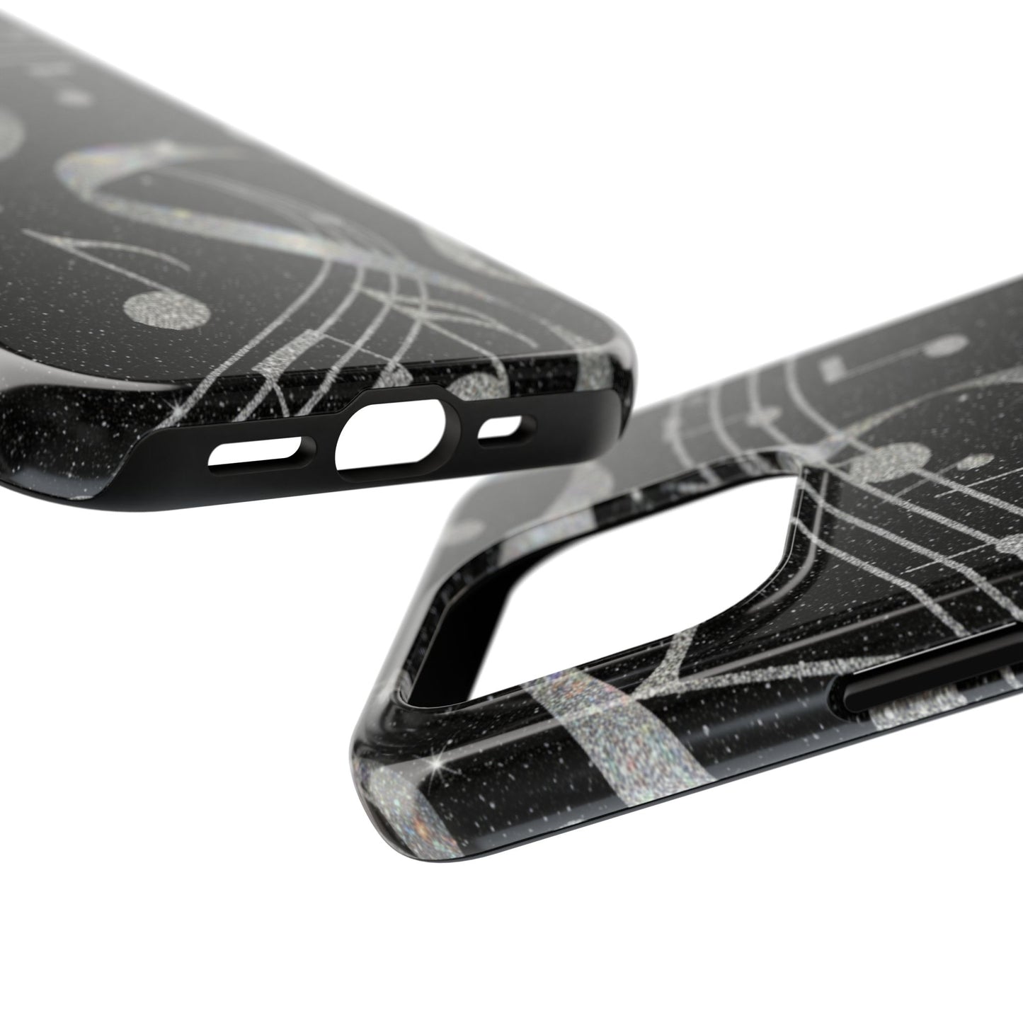 Musical Notes Tough Phone Case – Glitter Black Musician Phone Cover