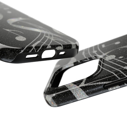 Musical Notes Tough Phone Case – Glitter Black Musician Phone Cover