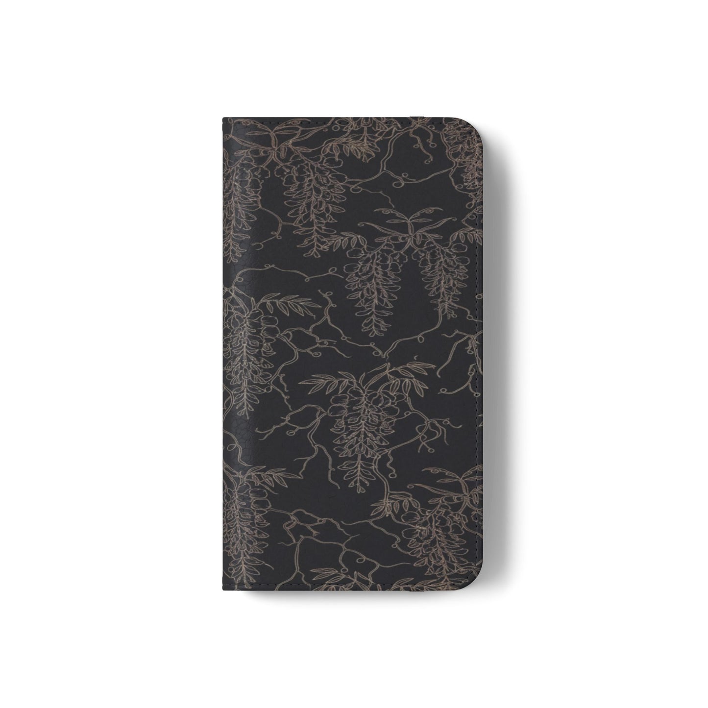 Botanical Noir Flip Phone Case — Dark Floral Wallet Cover with Card Slots