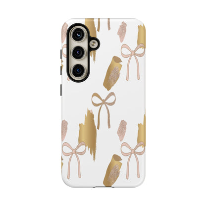 Phone Case — Gold Brushstroke & Blush Bow Pattern