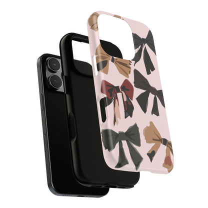 Bow Pattern Phone Case - Pink, Brown & Black Bows Protective Cover
