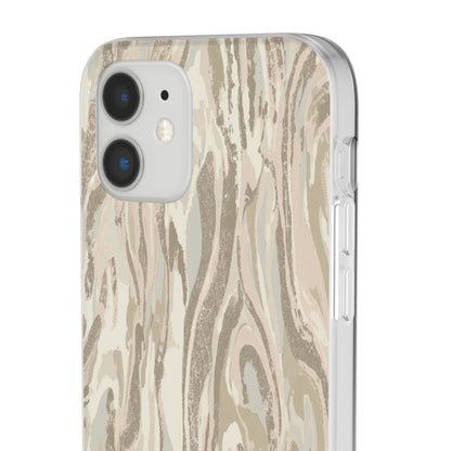 Neutral Marble Swirl Flexi Phone Case — Beige Abstract Protective Cover