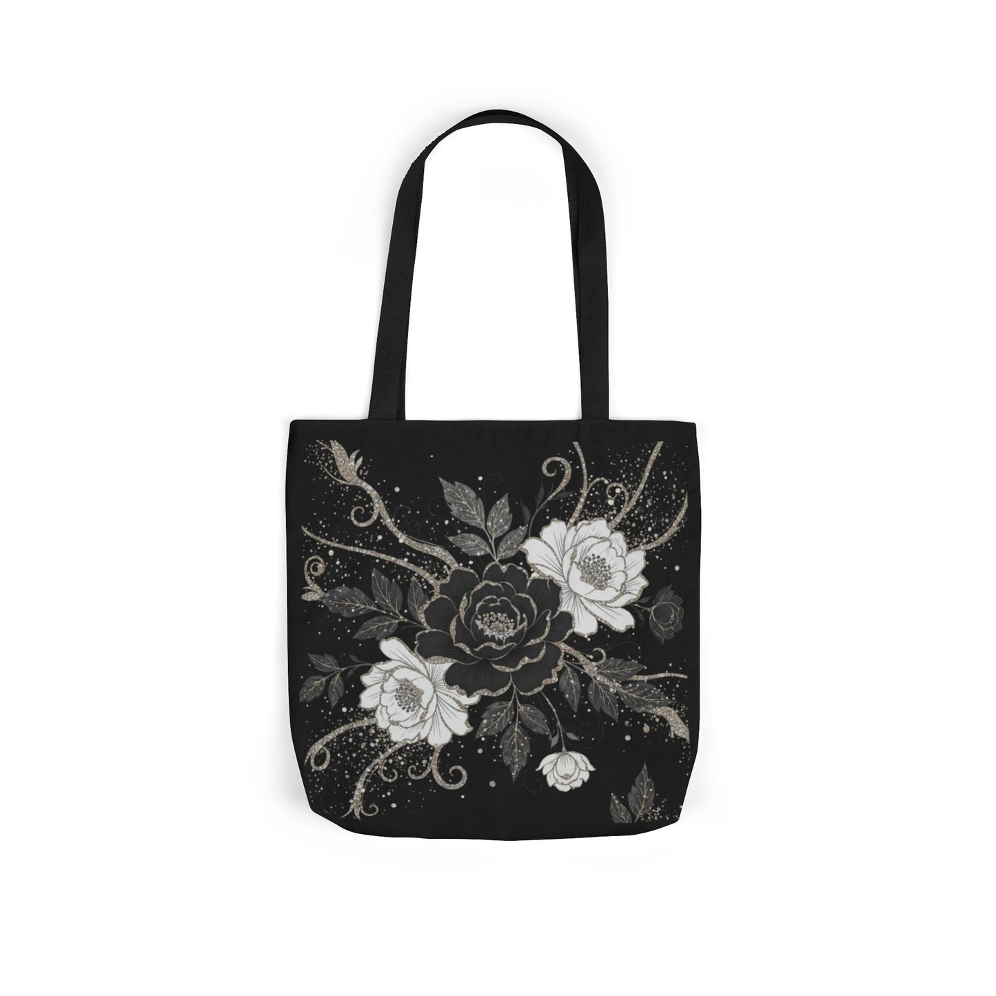 Floral Noir Canvas Tote — Black & White Rose Print