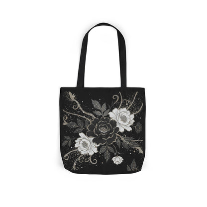 Floral Noir Canvas Tote — Black & White Rose Print