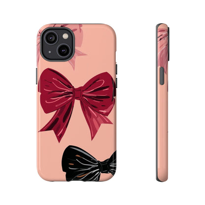Bow Pattern Tough Phone Case — Pink, Red & Black Decorative Bows