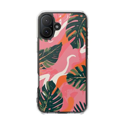 Clear Magnetic Phone Case — Tropical Pink Monstera Design