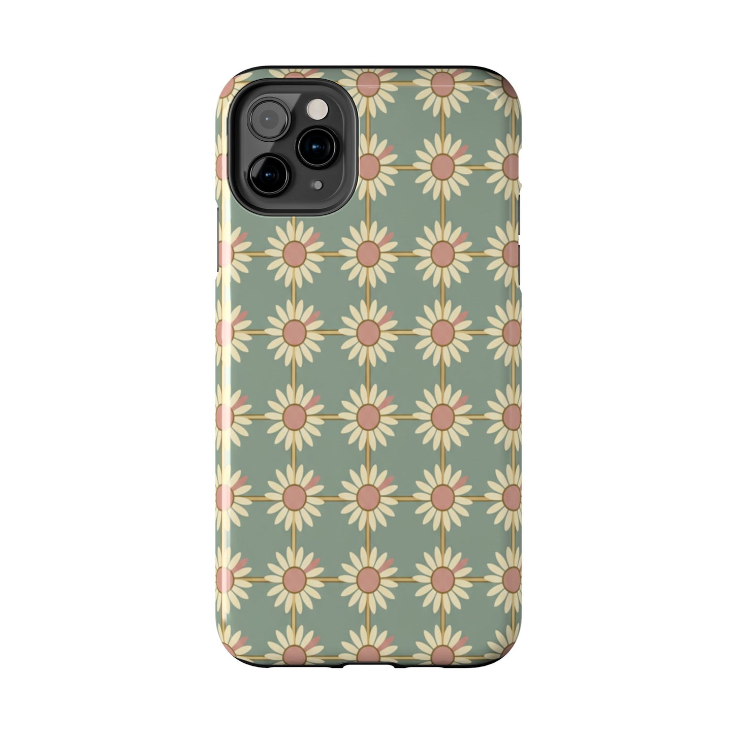 Daisy Pattern Tough Phone Case — Retro Floral Protective Cover