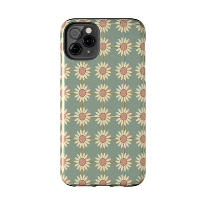 Daisy Pattern Tough Phone Case — Retro Floral Protective Cover