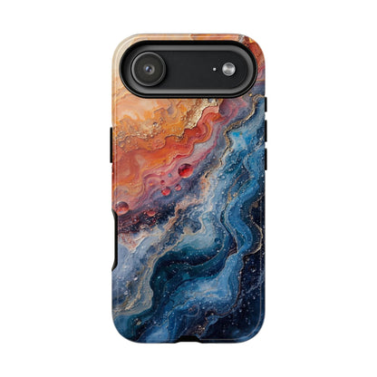 Marbled Galaxy Tough Phone Case — Abstract Blue & Coral Protective Cover