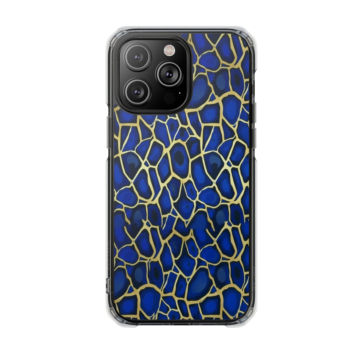 Blue & Gold Giraffe Pattern Clear Magnetic Phone Case