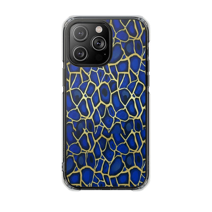 Blue & Gold Giraffe Pattern Clear Magnetic Phone Case