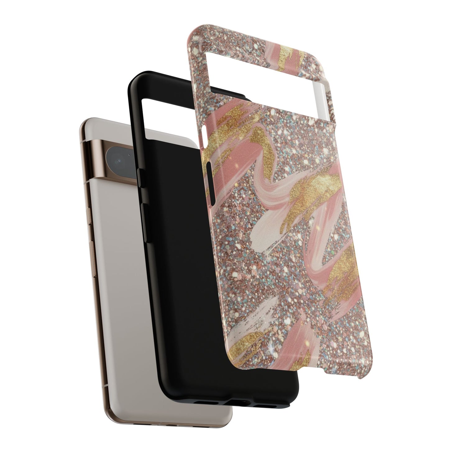 Glitter Blush Marble Phone Case — Pink Gold Swirl Tough Case
