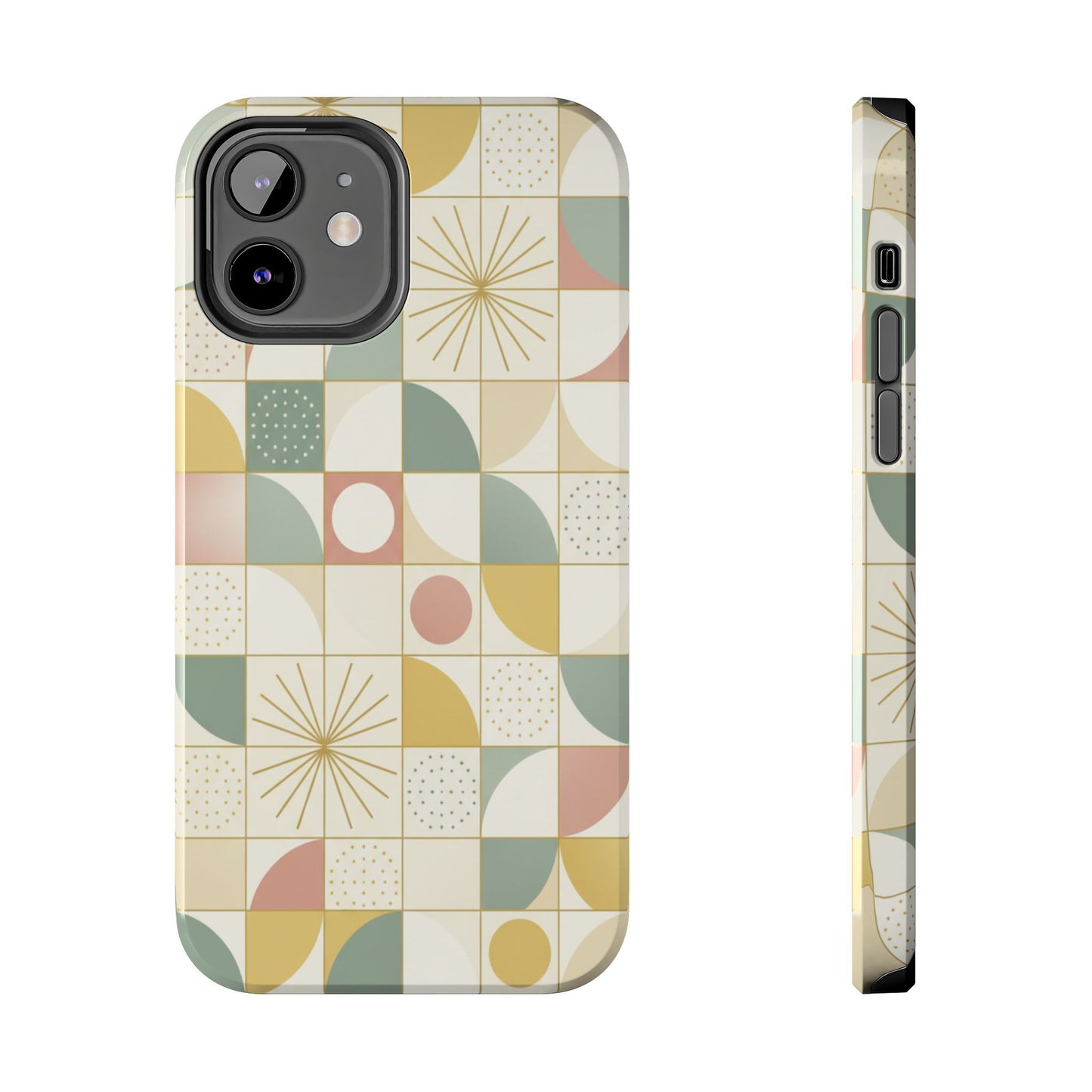 Retro Geometric Tough Phone Case — Pastel Midcentury Pattern