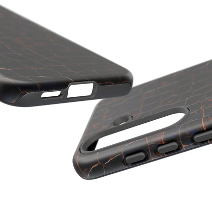 Croc-Embossed Tough Phone Case — Shockproof Black Alligator Texture