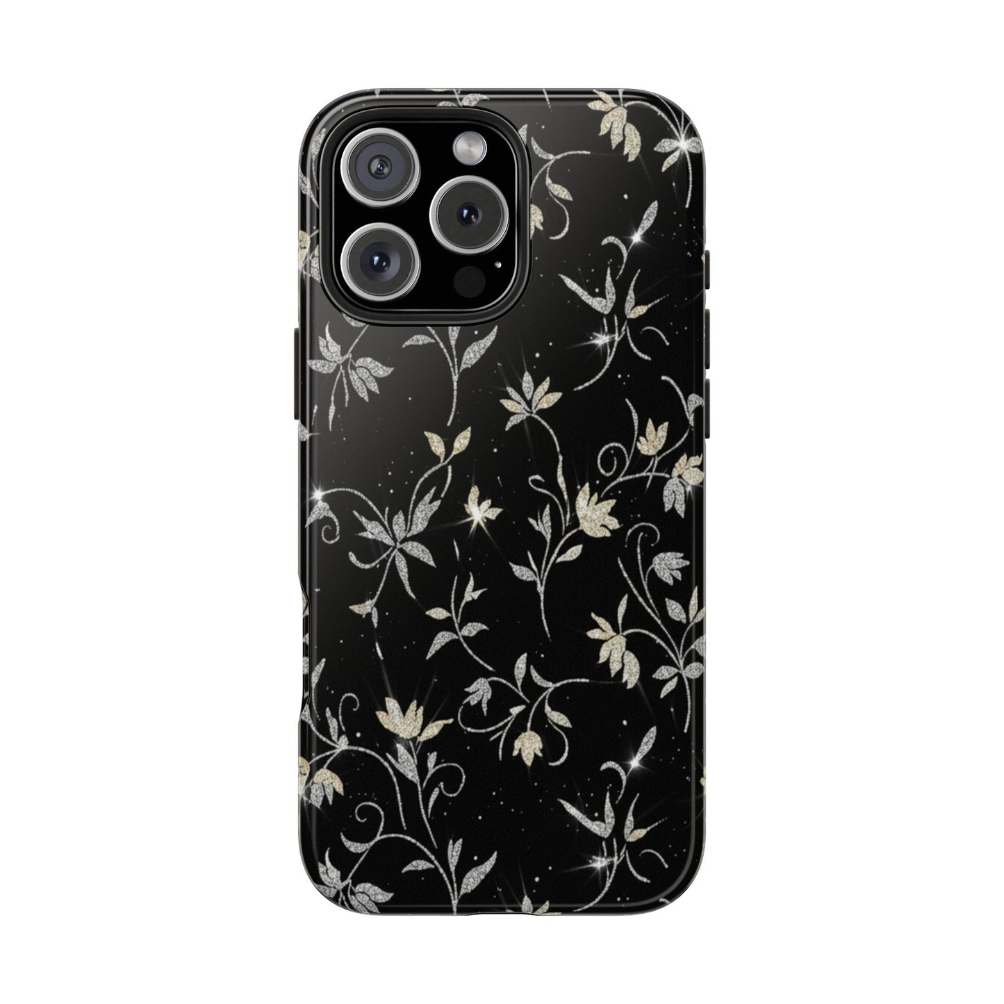 Floral Noir Tough Phone Case — Vintage Black Botanical Protective Cover