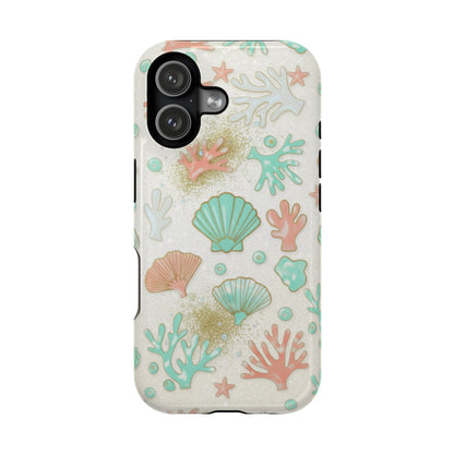 Sea Shells Magnetic Impact Phone Case — Pastel Coral & Teal Beach Design