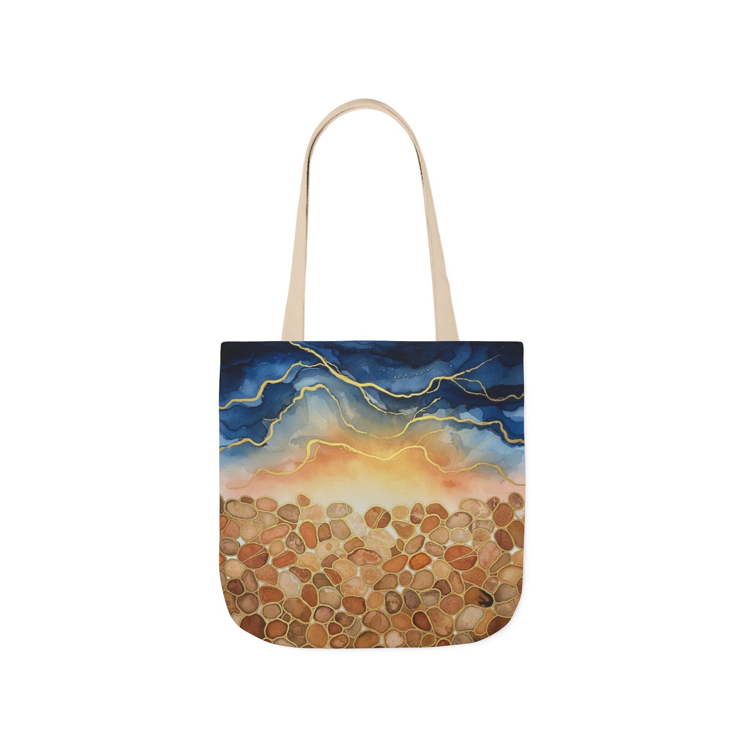 Sunset Pebble Beach Canvas Tote — Artistic Ocean Wave Beach Tote Bag