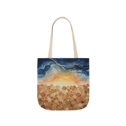 Sunset Pebble Beach Canvas Tote — Artistic Ocean Wave Beach Tote Bag
