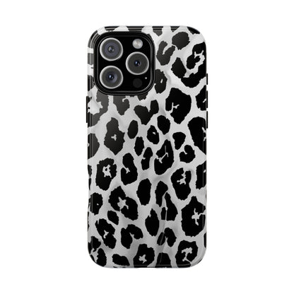 Leopard Print Tough Phone Case – Black & White Animal Pattern Protective Cover