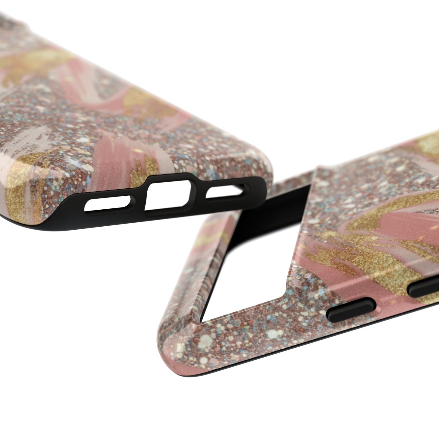 Glitter Blush Marble Phone Case — Pink Gold Swirl Tough Case